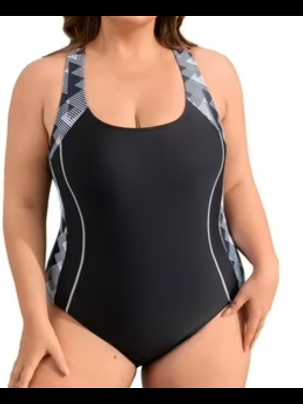 Plus-Size Black Geo-Accent One-Piece Swimsuit